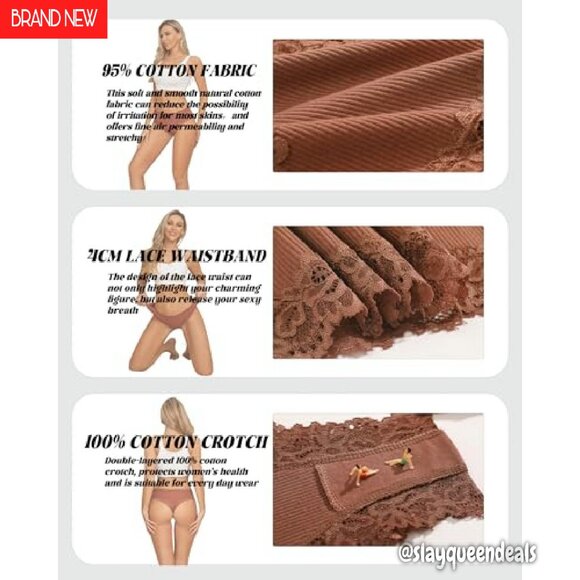 Soft Cotton Lace Brazilian Panties 6-Pack Women's Underwear - Picture 4 of 7